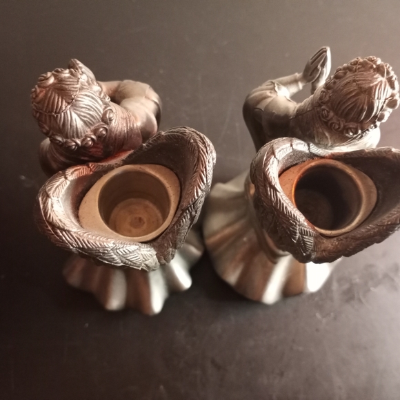 Solid Bronze 7" Candle Holder Angel Figurines Set of 2. - Picture 4 of 7